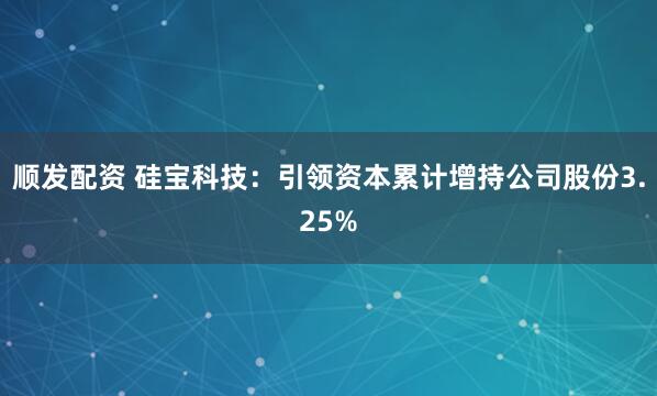 顺发配资 硅宝科技：引领资本累计增持公司股份3.25%